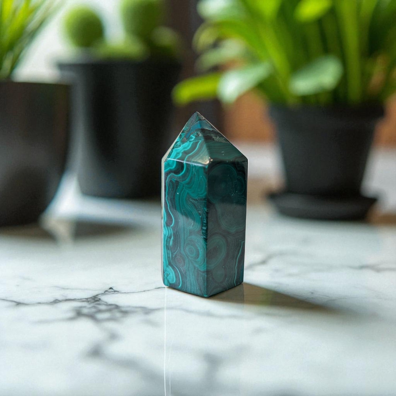 Malachite on marble top