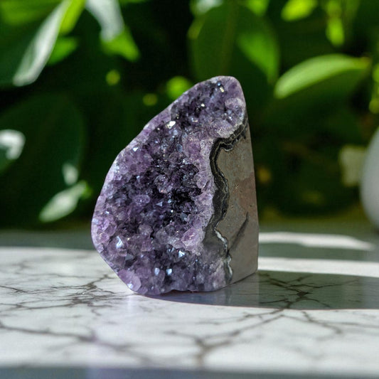 Amethyst - 12cm x 7cm on white marble 1