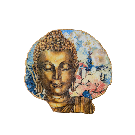 Medium Buddha Painted Decoupage Decorative Shell