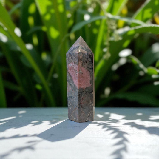Rhodonite Obelisk - 9.5cm x 3cm on marble