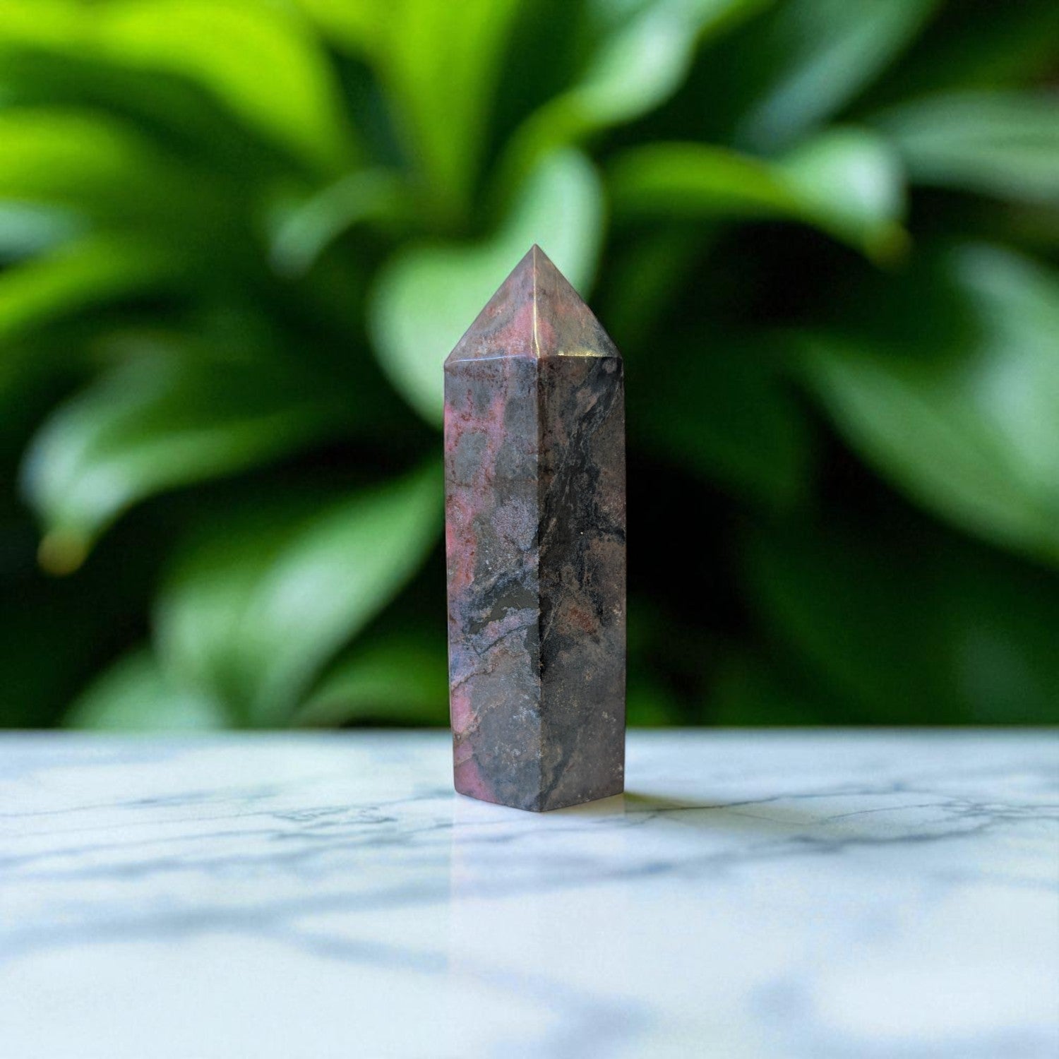 Rhodonite Obelisk - 9.5cm x 3cm on marble 2