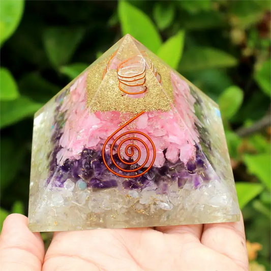 Rose Quartz, Amethyst and Clear Quartz Orgonite Pyramid