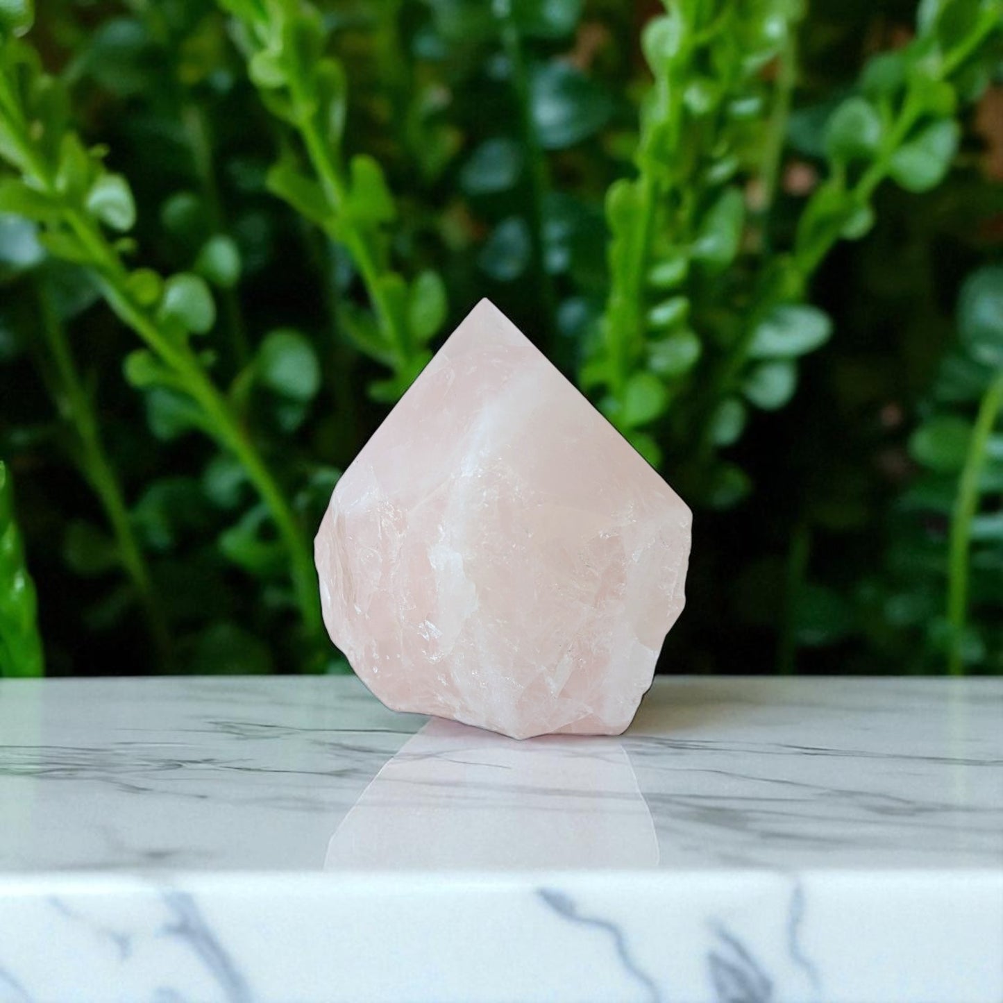 Rose Quartz Point - 8cm x 8cm on marble 3