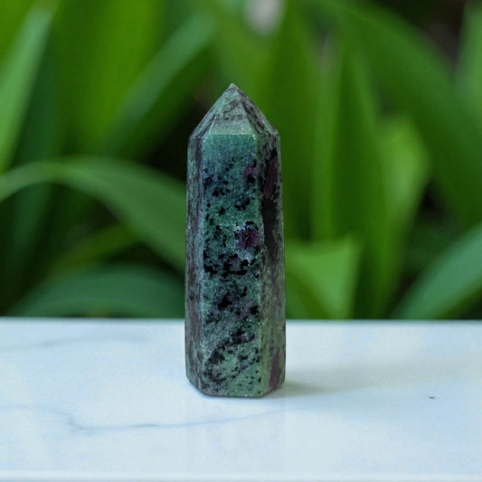 Ruby Zoisite  - 8cm x 2.5cm on white marble top
