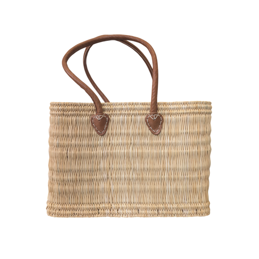 Straw Tote Bag with Leather Handles