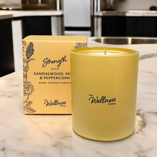 Strength Wellness Glass Candle with Sandalwood, Mint & Peppercorn