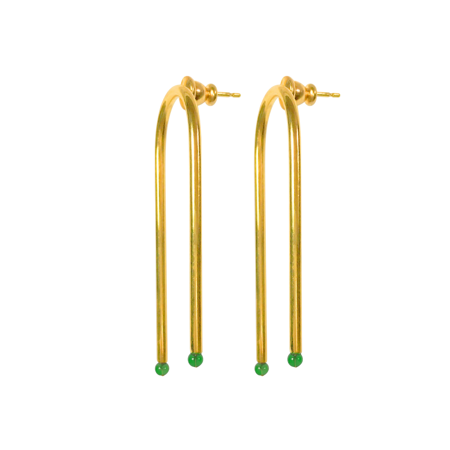 Handmade U-turn Green Agate Earrings