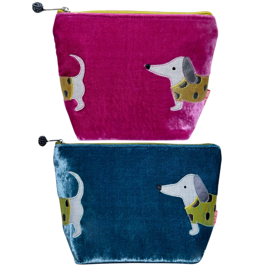 Velvet Dachshund Cosmetic Purse 19cm x 14cm